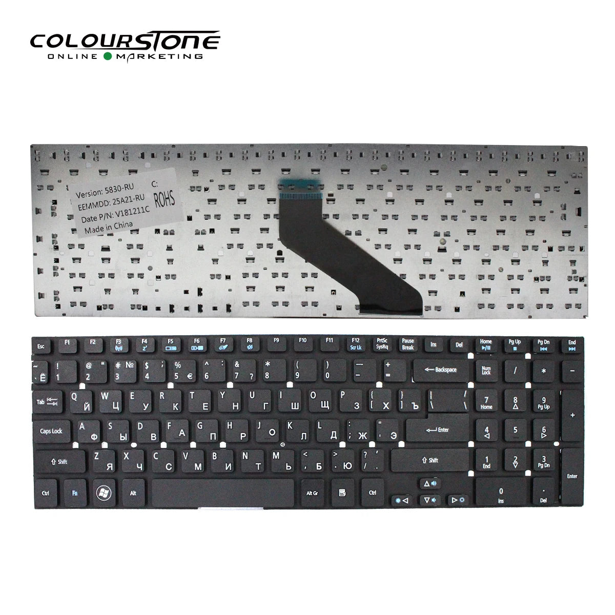 5830 5755 Russian Laptop Keyboard Without Frame — Front and rear keyboard views