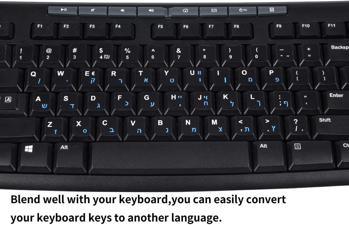 Hebrew Keyboard Stickers Waterproof ABS Material Black Background Blue Letters PC Laptop Keyboard Replacement — image 4