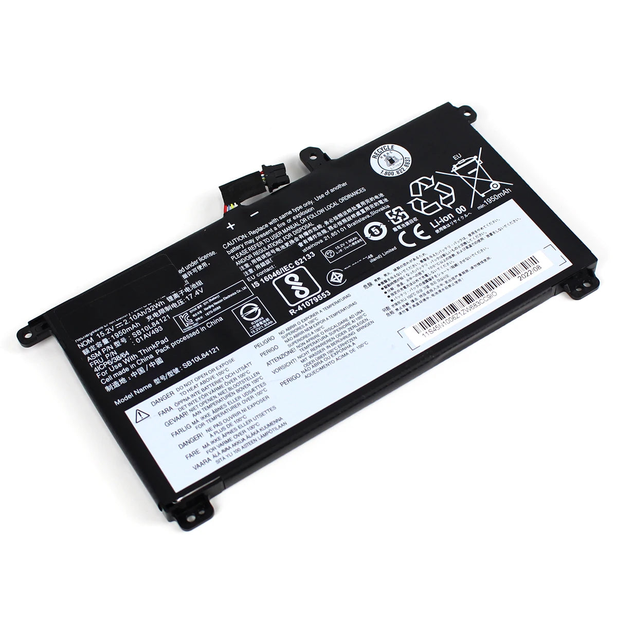 01AV493 L17M6P71 Internal Laptop Battery 15.2V 32Wh — Label side at an angle