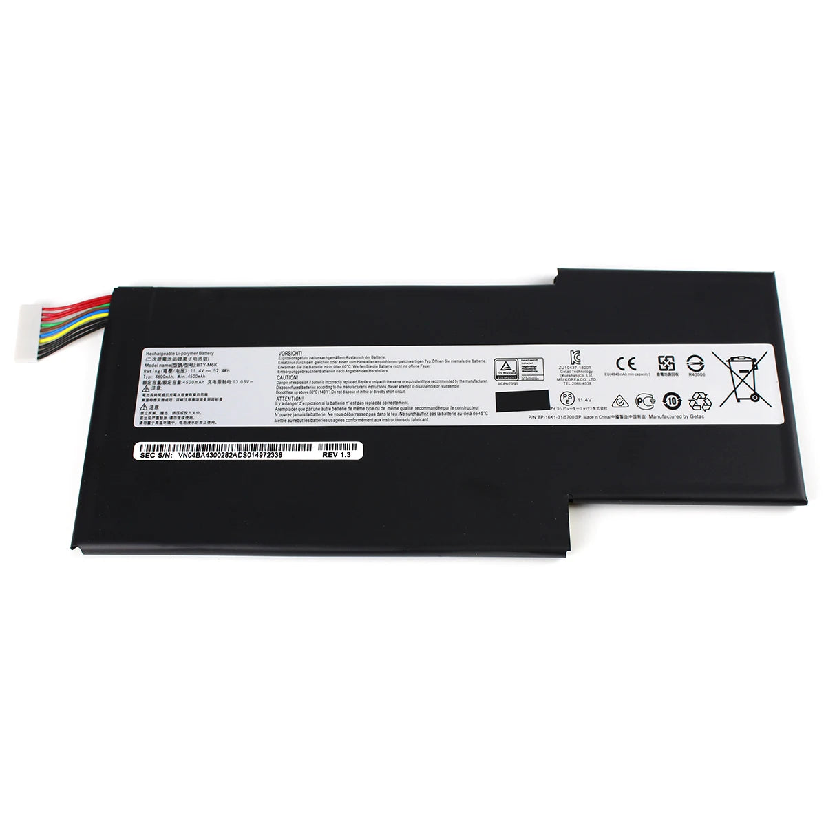 BTY-M6K Laptop Battery 11.4V 52.4Wh — Battery and cable