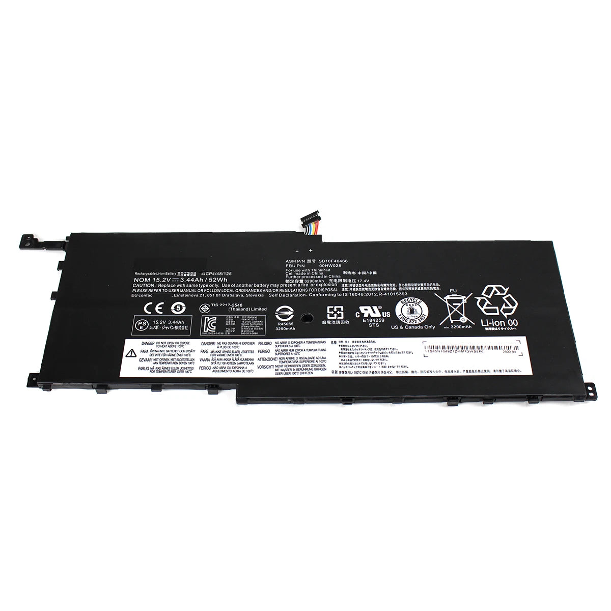 00HW028 01AV439 Laptop Battery 15.2V 52Wh — Full label-side view