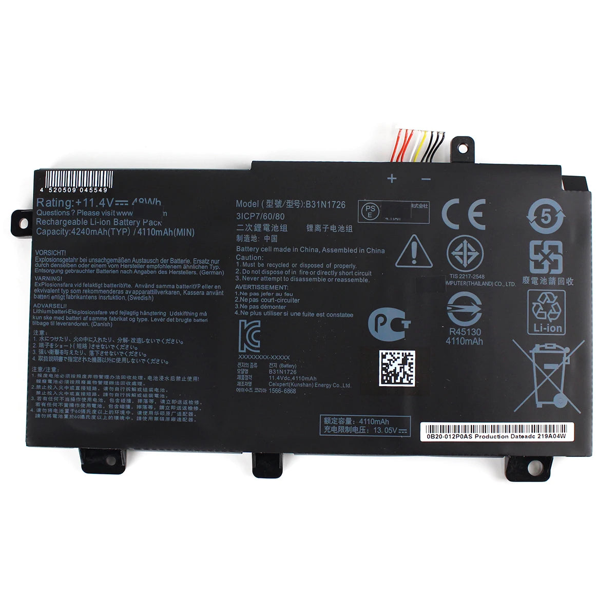 B31N1726 Laptop Battery 11.4V 48Wh 4220mAh — product view 1