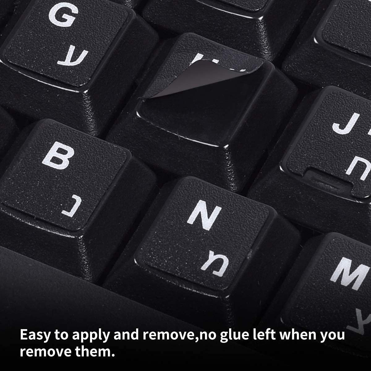 Hebrew Keyboard Stickers Waterproof ABS Material Black Background Blue Letters PC Laptop Keyboard Replacement — image 3