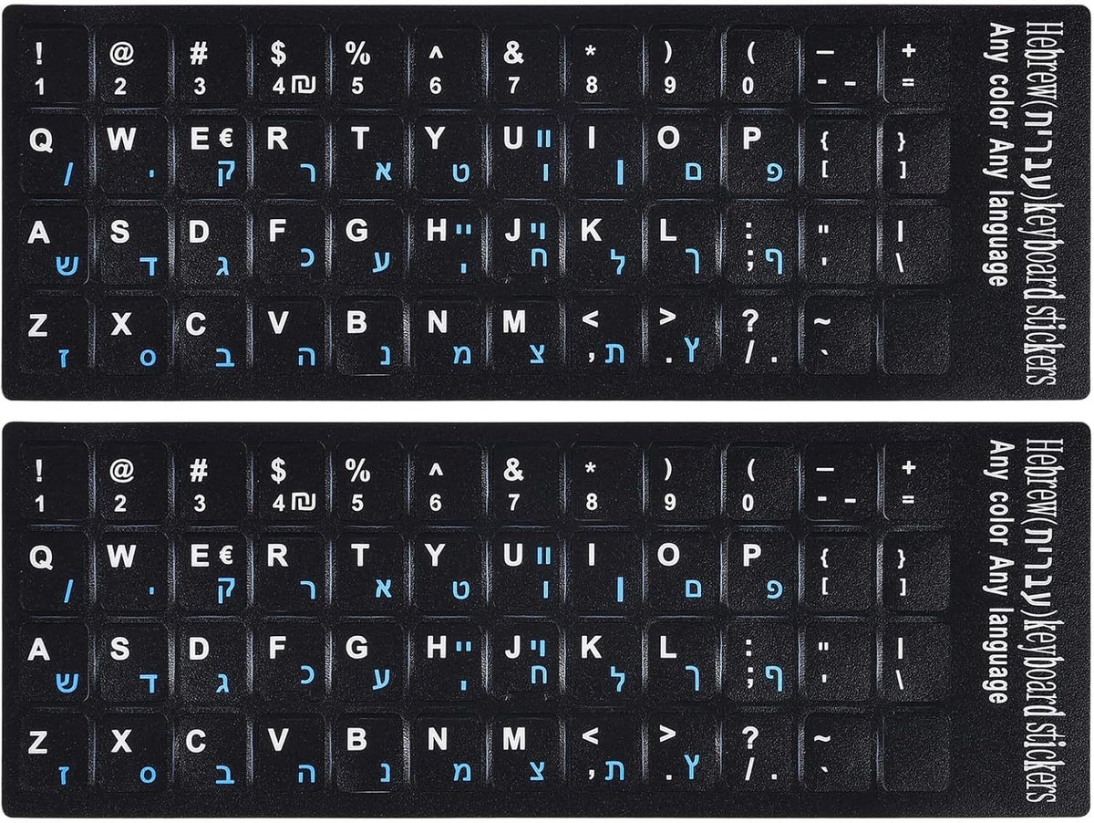 Hebrew Keyboard Stickers Waterproof ABS Material Black Background Blue Letters PC Laptop Keyboard Replacement — image 1