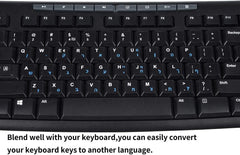 Hebrew Keyboard Stickers Waterproof ABS Material Black Background Blue Letters PC Laptop Keyboard Replacement — image 4