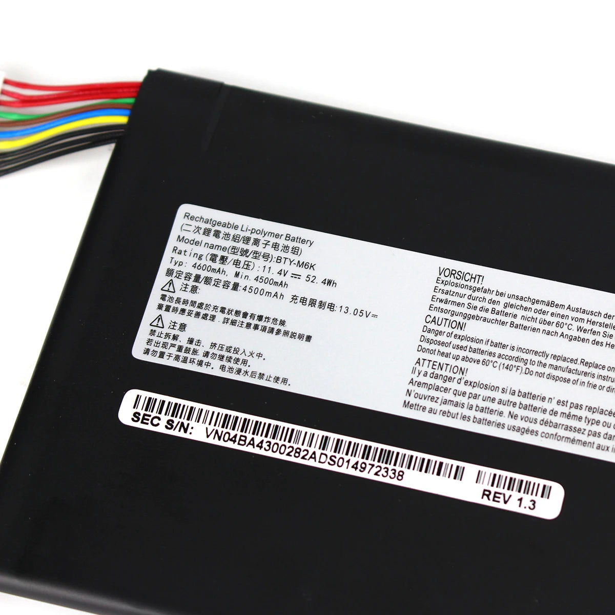 BTY-M6K Laptop Battery 11.4V 52.4Wh — Battery label close-up