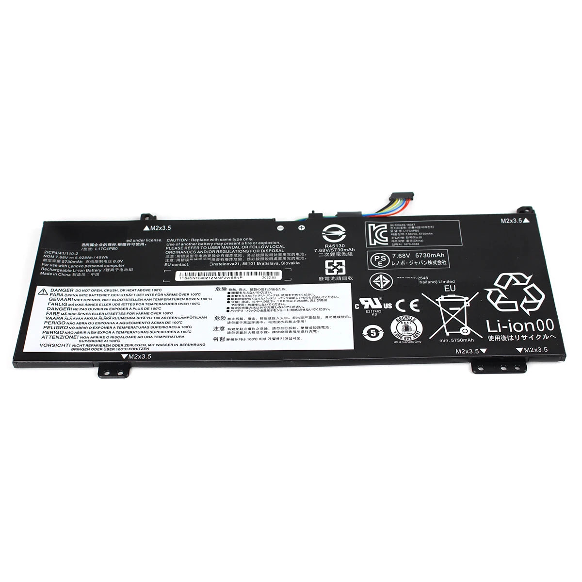 L17C4PB0 L17M4PB0 Laptop Battery 7.68V 45Wh — Full battery label view