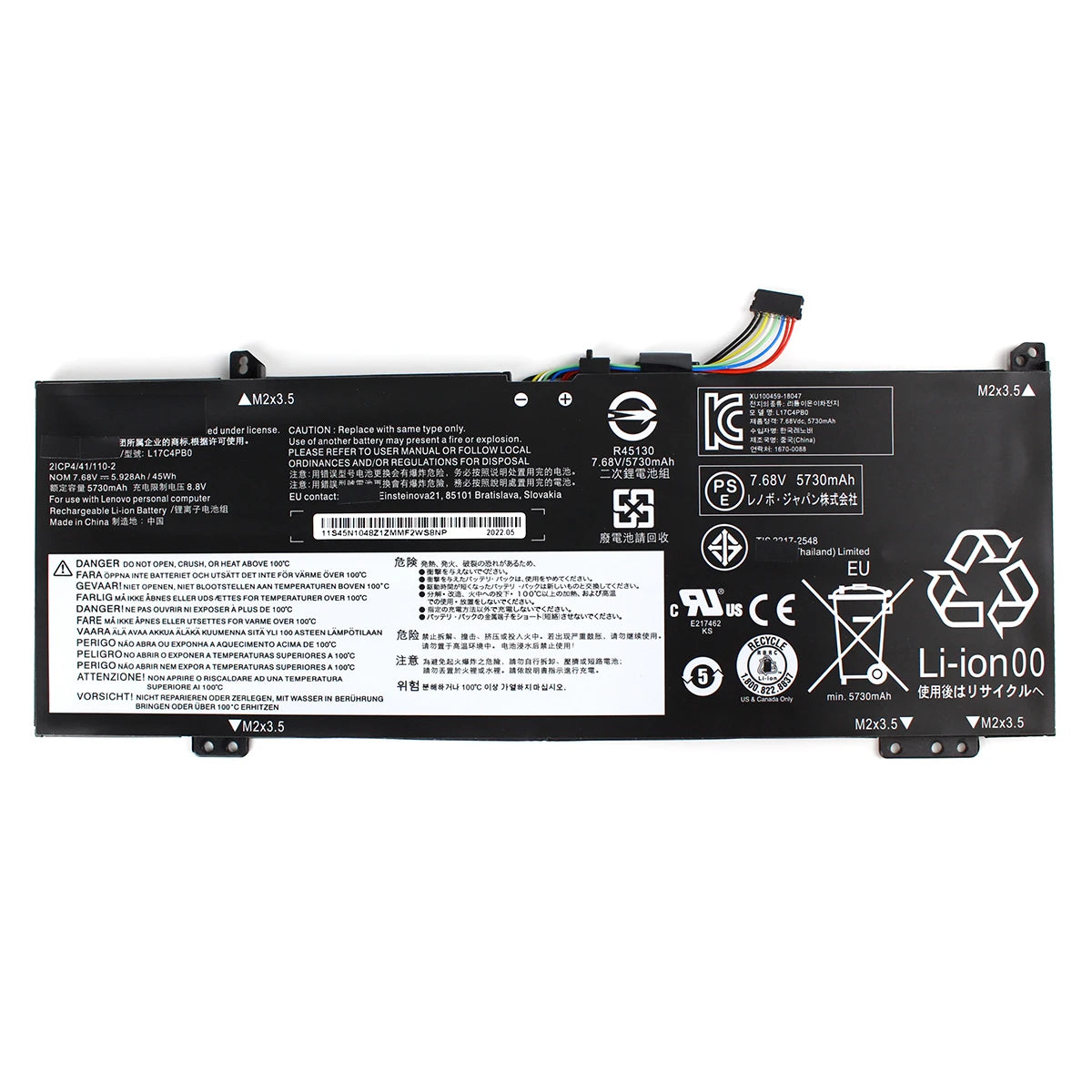 L17C4PB0 L17M4PB0 Laptop Battery 7.68V 45Wh — Battery label side